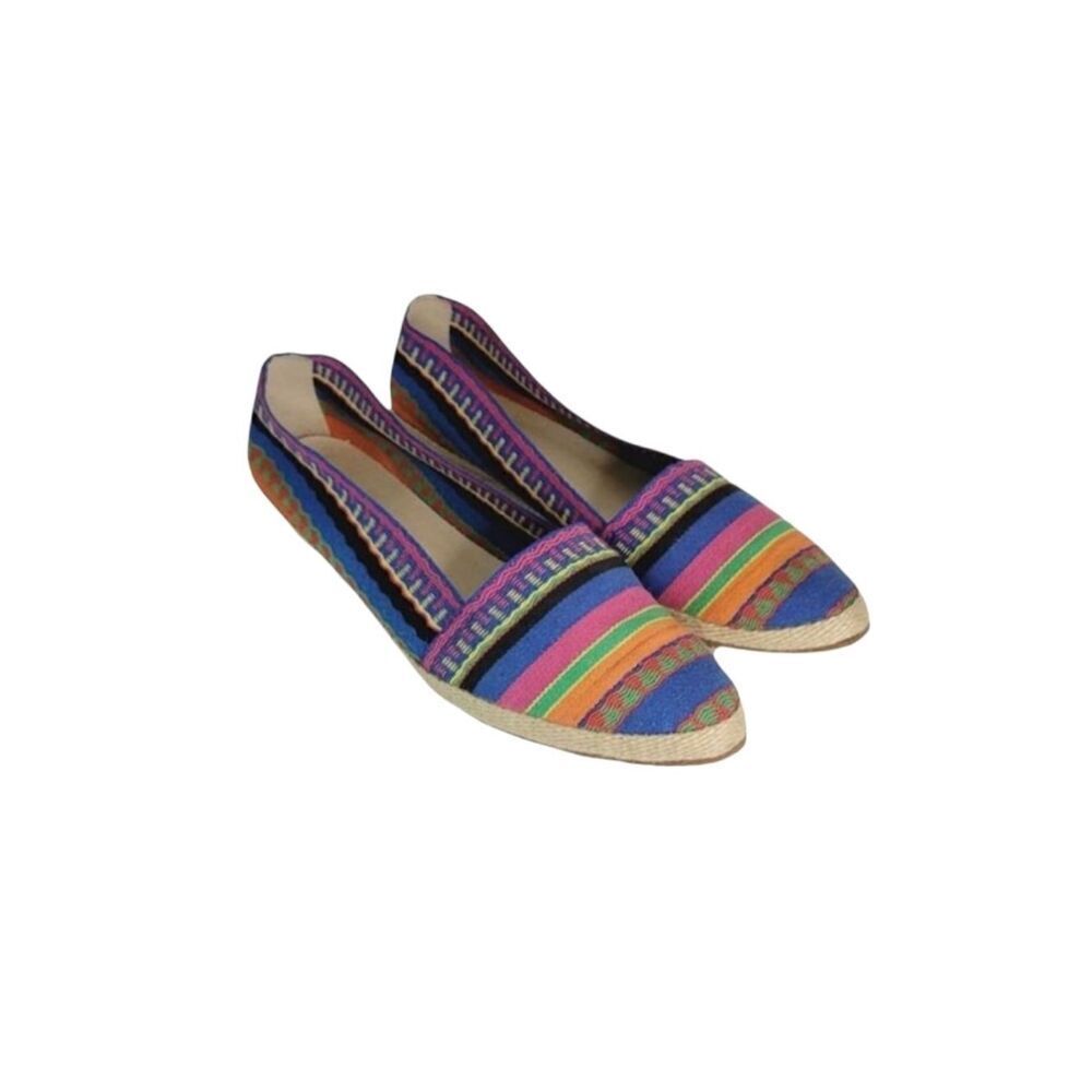 Lands' End Multi Color Striped Wedge Heel Pointed Toe Espadrille Shoes Size 9